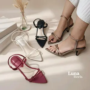 LUNA Heels  Sendal wanita Non slip simpel elegan 5cm 4 warna Casual Shoes hak runcing
