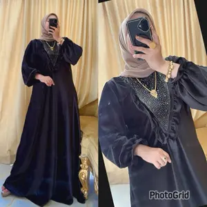 Dress Rempel Permata Full Bludru Mewah Viral Gamis Lembut