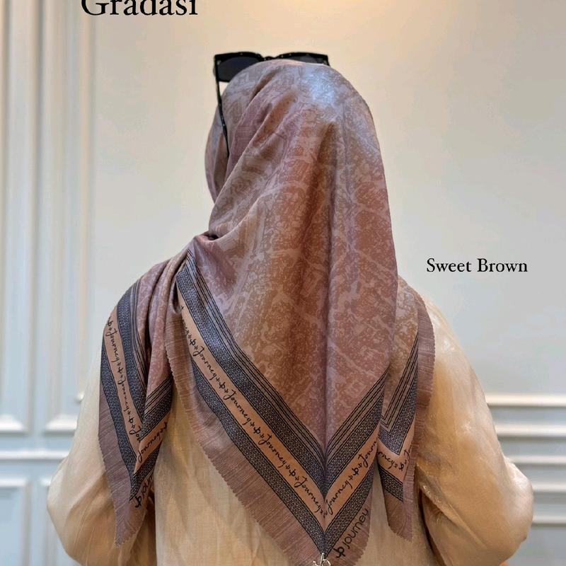 Hijab Segiempat Voal Premium dengan  Motif Gradasi Siap Pakai - Nyaman, Seragam Kerudung Muslim Casual Square 8