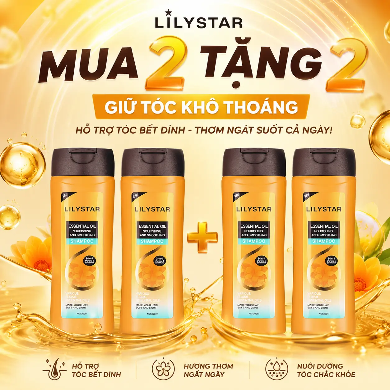 [MUA 2 TẶNG 2] Dầu Gội Xả 2 Trong 1 Lilystar - Tinh Dầu Nuôi Dưỡng Giúp Tóc Mềm Mượt (200ml)