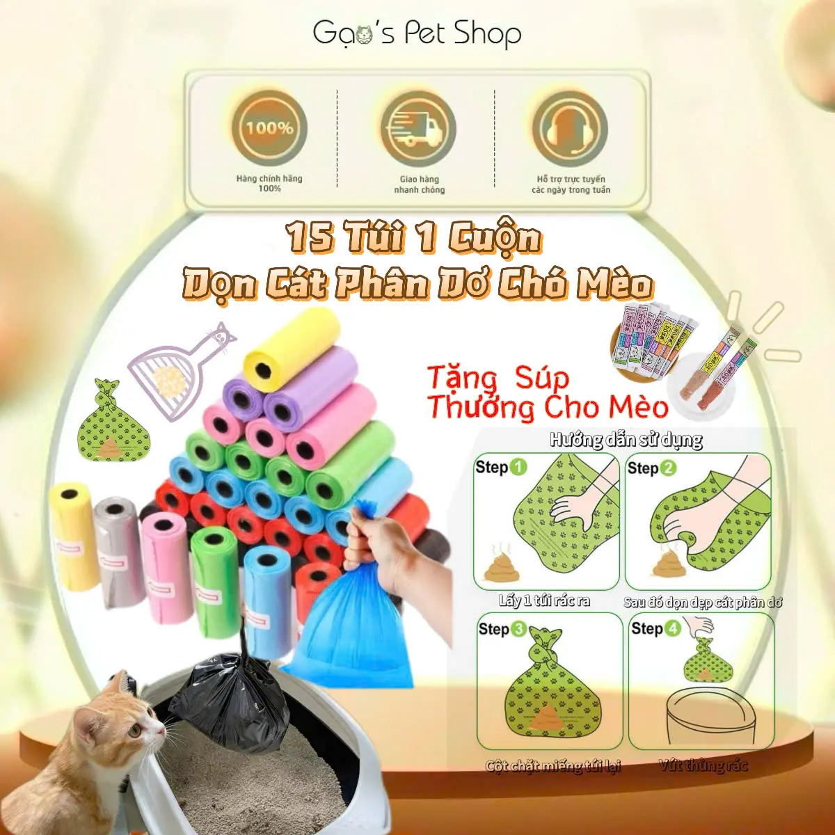 [ Deal Tặng Súp Thưởng ] (15 túi 1 Cuộn ) Combo 10/20/50 Cuộn Đựng Phân Chó Mèo Dọn Phân Chó Mèo , Đựng Phân Chuyên Dụng Cho Chó Mèo Giá Rẻ