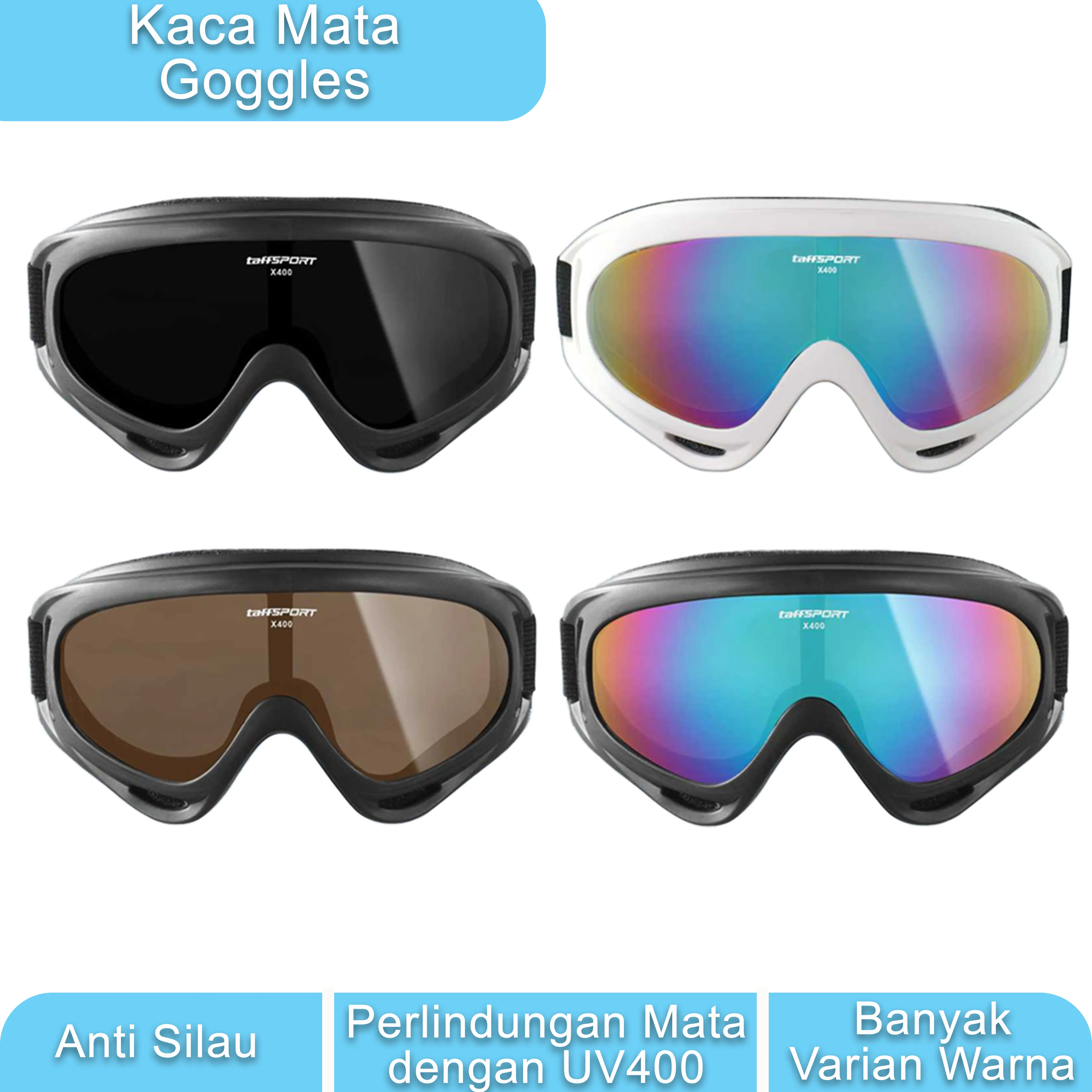 TaffSPORT Kacamata Goggle Helm Trail Motocross UV400 Anti Silau Original X400