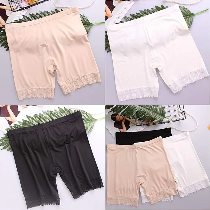3 Pairs  Lace Slip Shorts for Under Dresses Women Smooth Anti-chafing Boyshorts Seamless Underwear Safety Shorts
