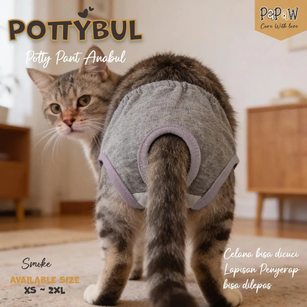 Popok Kucing Cuci Ulang Model Celana Dalam Hewan Jantan Anjing Betina Papaw PottyBul