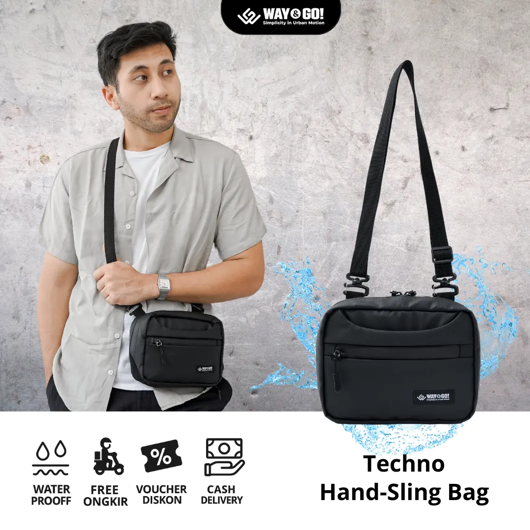 Way&Go! Techno Tas Selempang Pria Tahan Air Hitam Fungsional - Clutch Sling Bag Cowok Tas  Slingbag Banyak Sekat Multifungsi Multikompartemen