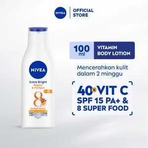 NIVEA Body Lotion Extra Bright Repair & Protect SPF15 100ml - Hand body lotion moisturizer mencerahkan kulit kusam rusak badan glowing brightening tone up melembabkan kering SPF UV matahari sunscreen - 40x Vitamin C, Grapeseed oil, 8 Super food