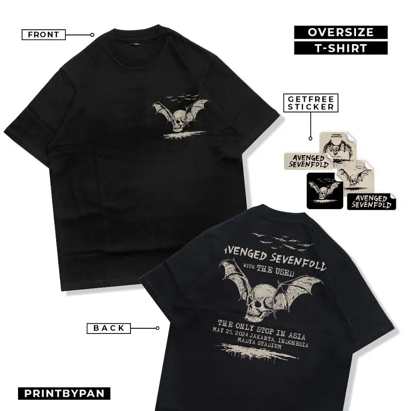 T-Shirt Merchandise A7X Avenged Sevenfold Live Jakarta 2024 - Kaos Oversize Band Vest Tank Top Tanktop Singlet Sleevesless Oversized Pria Retro Vintage Beige Khaki Cream Nude Black 8