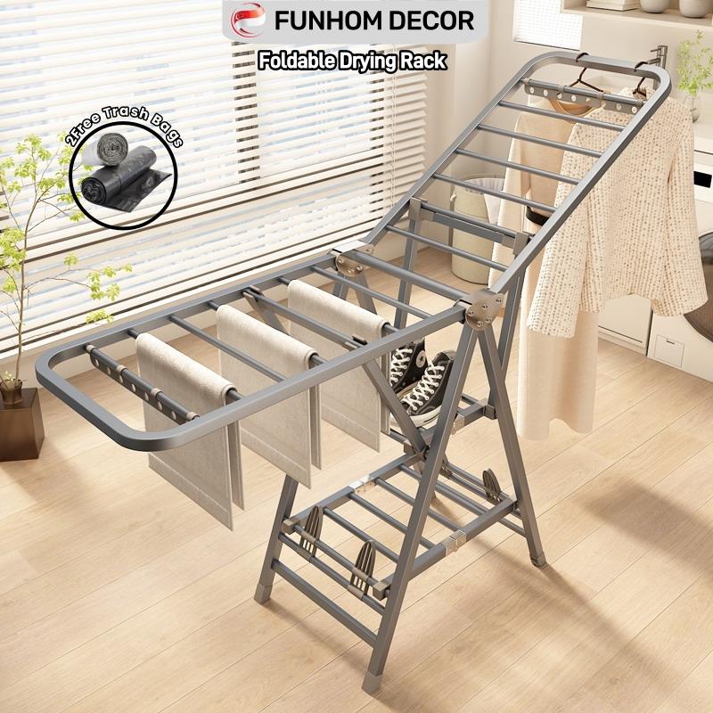 [SG Stock]Foldable Clothes Drying Rack Multifunctional Laundry Rack With Wheel Stainless Steel Thickened Carbon Steel 1