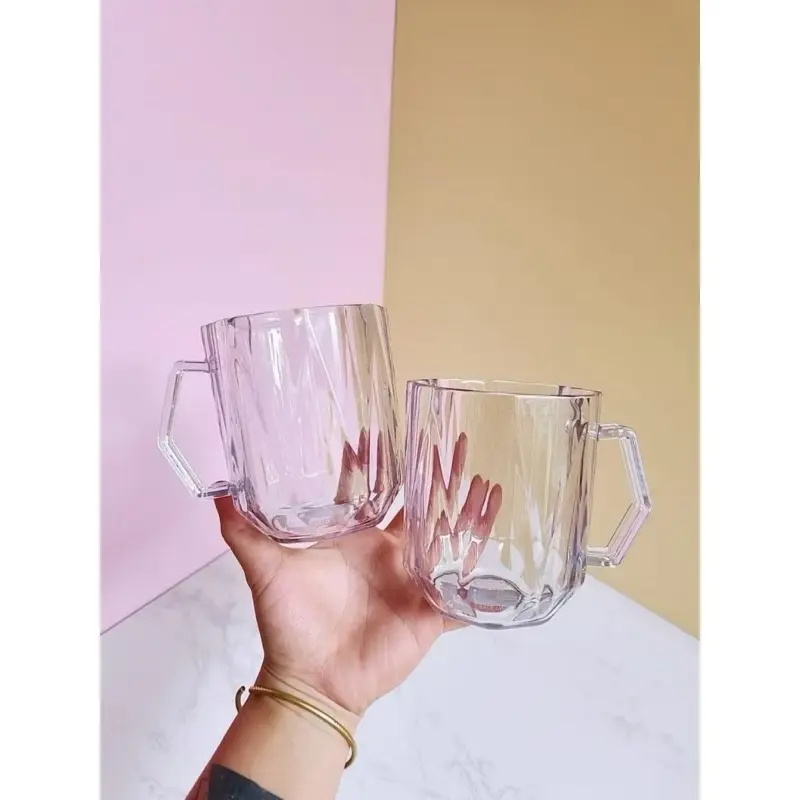 Cốc Nhựa Kim Cương Trong Siêu Dày Không Vỡ Chịu Nhiệt  Cao 450ML, 460ML Có Quai Cầm Uống Bia, Cốc Nước, Cốc Sinh Tố Siêu Đẹp Nhựa (Mã 6388, 6389 quai) 6
