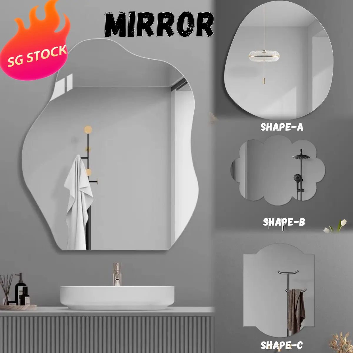 HD Wall Stickers Acrylic Splicing Mirror with Mouthpiece Adhesive Shaped Oval Mirror Cloud Shape Mirror Bathroom Decoration