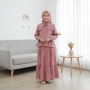 Cesy Set Setelan Anak Terbaru 9-13 Tahun Motif Bordir Bahan Rayon Twill Baju Muslim Nyaman Dan Adem Dipakai