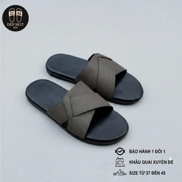 Khâu Xuyên Đế Dép Da Nam Quai Chéo Cách Tân kiểu dáng thời trang Size 37-44-chất liệu da chống nhăn,đế kép 2 lớp cao 2cm chống trơn trượt