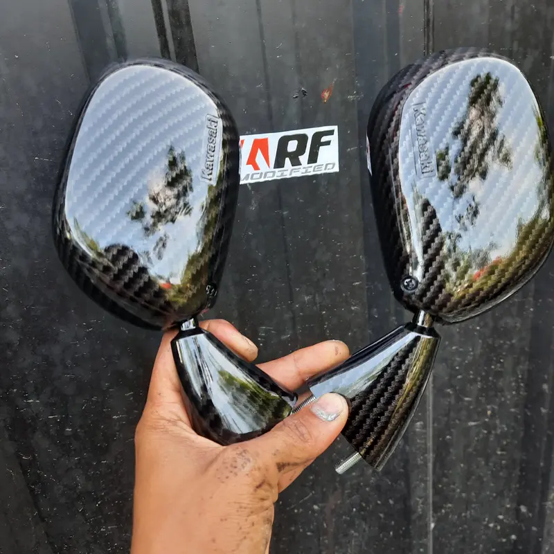 Aksesoris Spion Ninja RR Old Carbon Kaca Spion Original Kawasaki Repaint Carbon untuk Motor 1