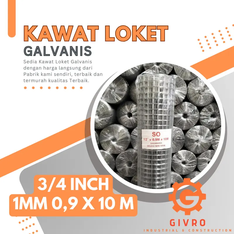 Kawat Loket Galvanis 3/4 Inch | Kawat Loket 1 MM 0,9 x 10 m | Kawat Loket Kandang 1