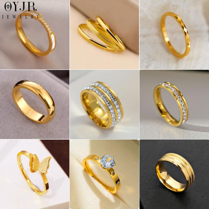 OYJR Nhẫn Thép Titan  Hoa Thời Trang Đính Hôn Women Nữ Nhẫn Không Gỉ Đôi Với Người Yêu