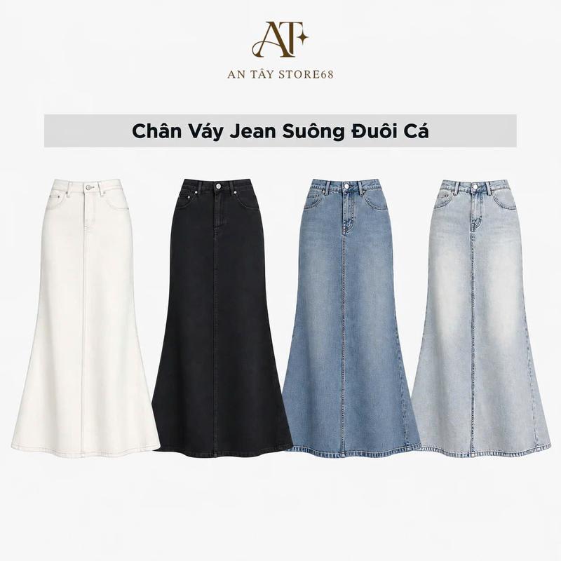 Chân Váy Jean AN TÂY Dáng Dài Suông Đuôi Cá 86–93cm Lưng Cao – Váy Bò Form Đẹp Dễ Phối Đồ 4 Màu #7915 | AN TÂY STORE68|