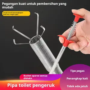 Pembersih saluran air pipih dengan pengait untuk membuka sumbatan saluran air, penjepit pembersih toilet rumah tangga