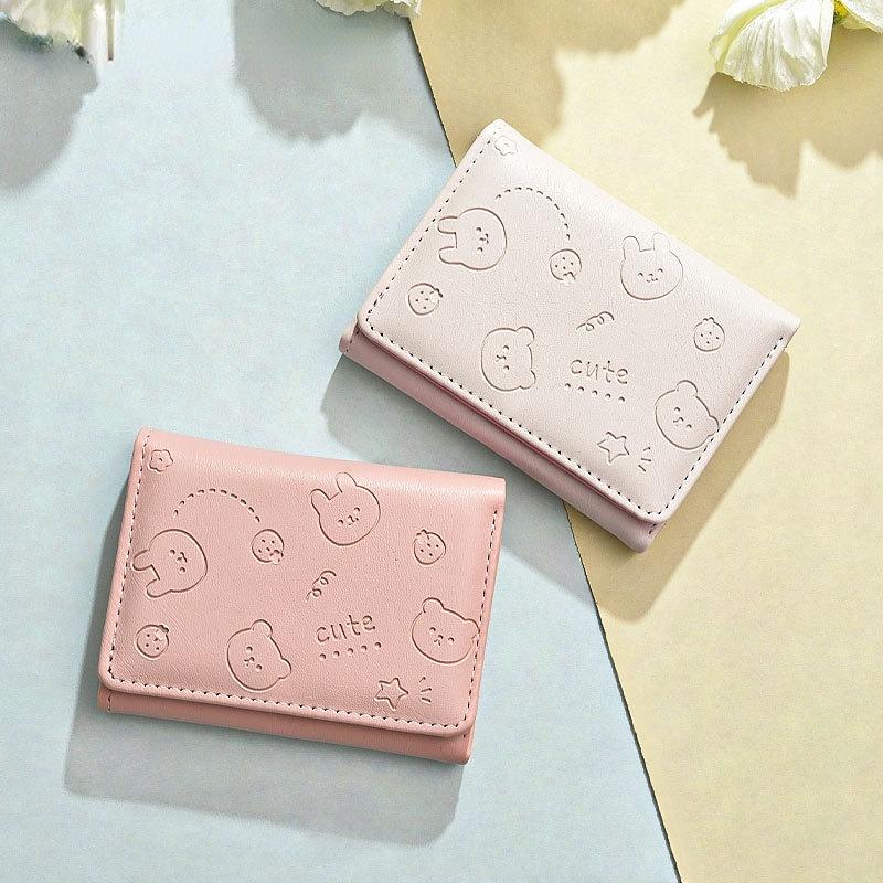 Ví Da PU Cho Nữ, Ví Nhỏ Dễ Thương, Hoạt Hình, Ngắn, Gấp Ba, Ví Đựng Tiền Xu / Ví Hình Chữ Nhật Wallet Nhung