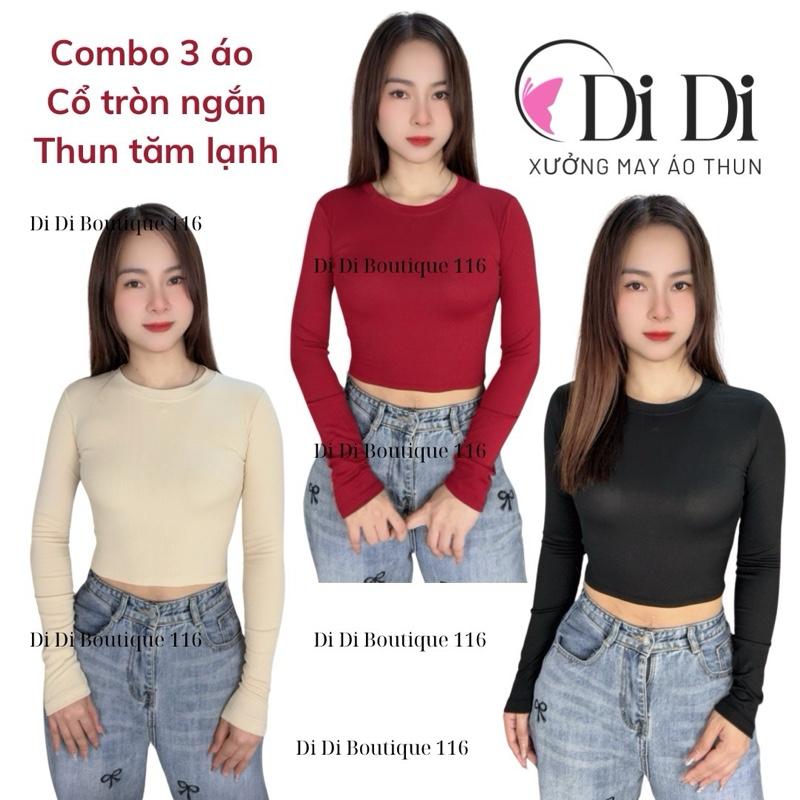 Combo3 Áo tay dài croptop cổ tròn nữ ủ kem ôm body. thun tăm lạnh dày mịn mát không xù lông không nhão vải .DiDi boutique 116
