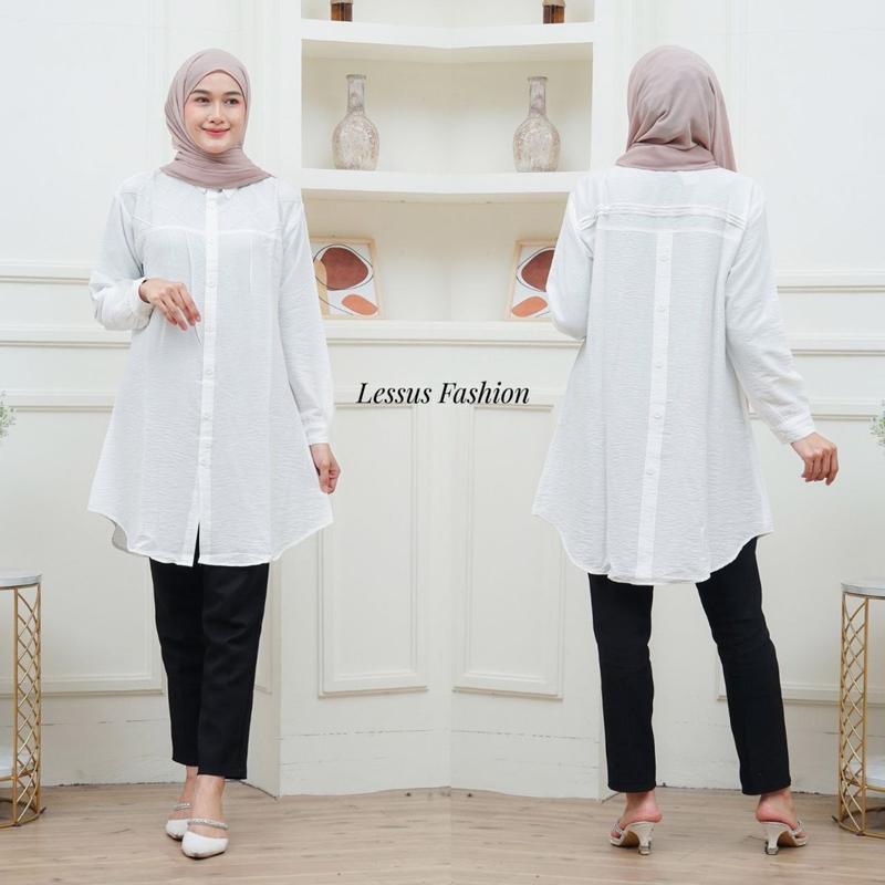 Product Introduction of Lissa Tunik Opnaisel Polos polo linen kancing depan belakang|| kemeja wanita polos tunik pololinen|| pakaian muslim wanita atasan kekinian 4
