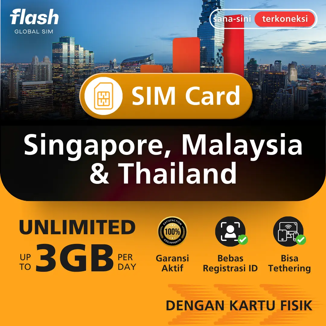 Flash SIM Card Singapore Malaysia & Thailand Unlimited Data (Kartu Perdana Singapura, Simcard Malaysia, Simcard Thailand)