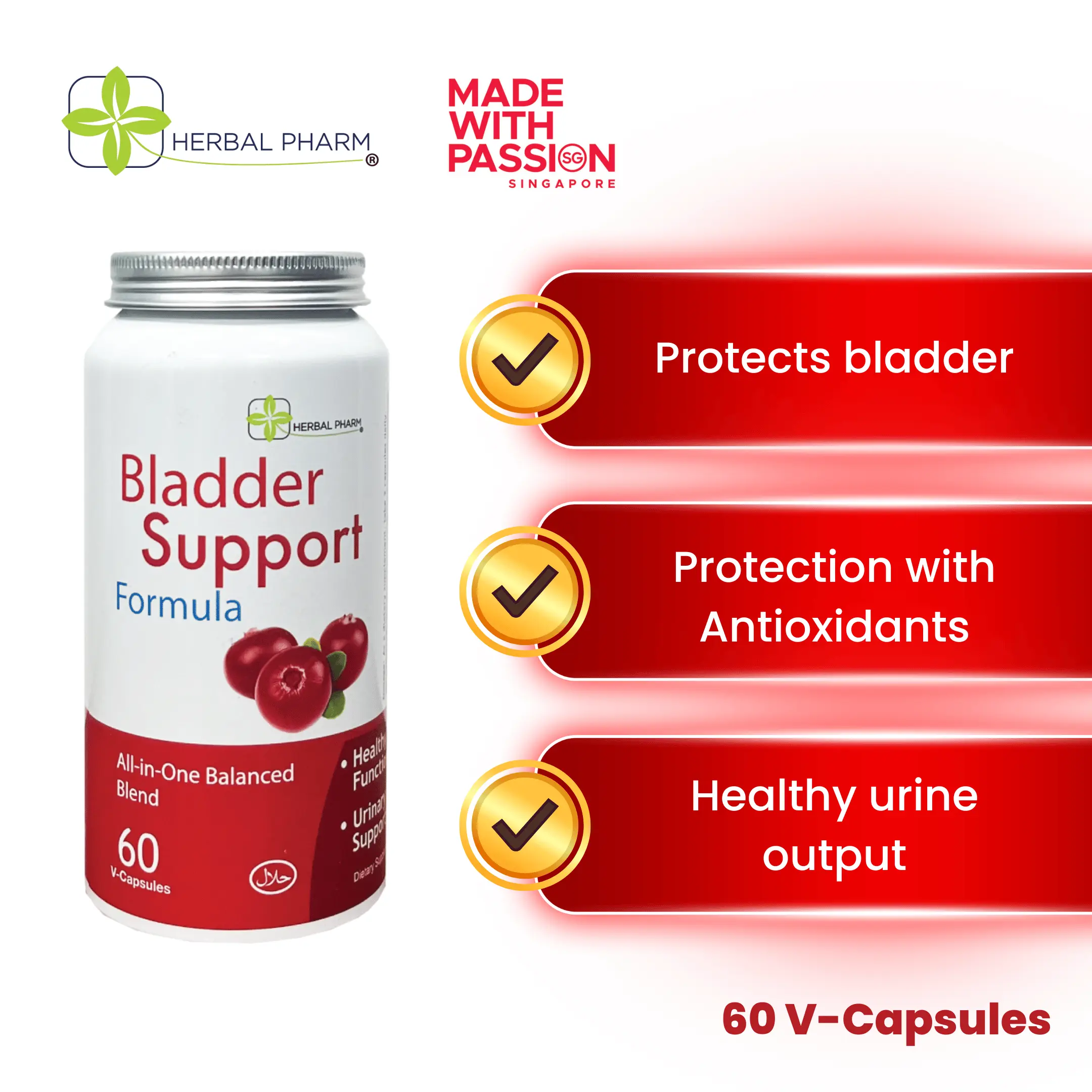 Herbal Pharm Bladder Support Formula Supplemets 60V-Capsules, Improves Bladder Control