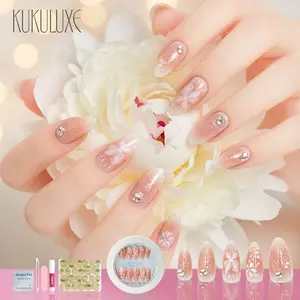 KUKULUXE 3D Nail Art – Press On Nails Premium 4 Varian (Sweet Nude Ribbon, Sparkle Rose Elegance, Scarlet Shine, Refined Glamour)