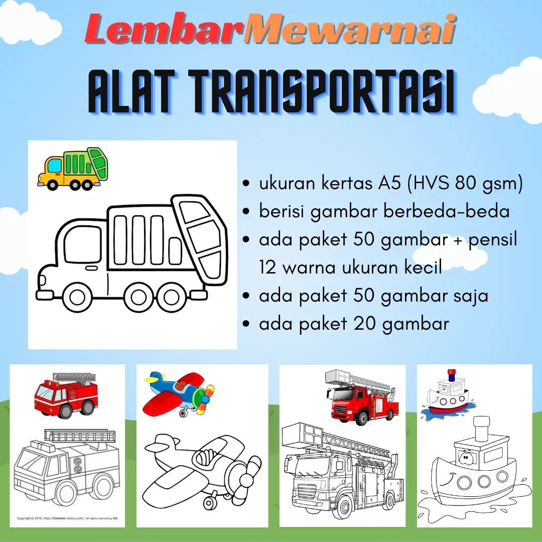 Paket 50  A5 Mewarnai Anak-Anak dengan Pilihan Tema Kreatif - Kertas HVS 80 Gram Toys  Kertas Lembar gambaran