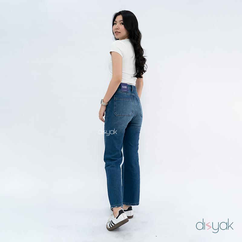 DISYAK - HighWaist Loose Jeans Celana Panjang Boyfriend Standar Vintage Blue 109-209 4