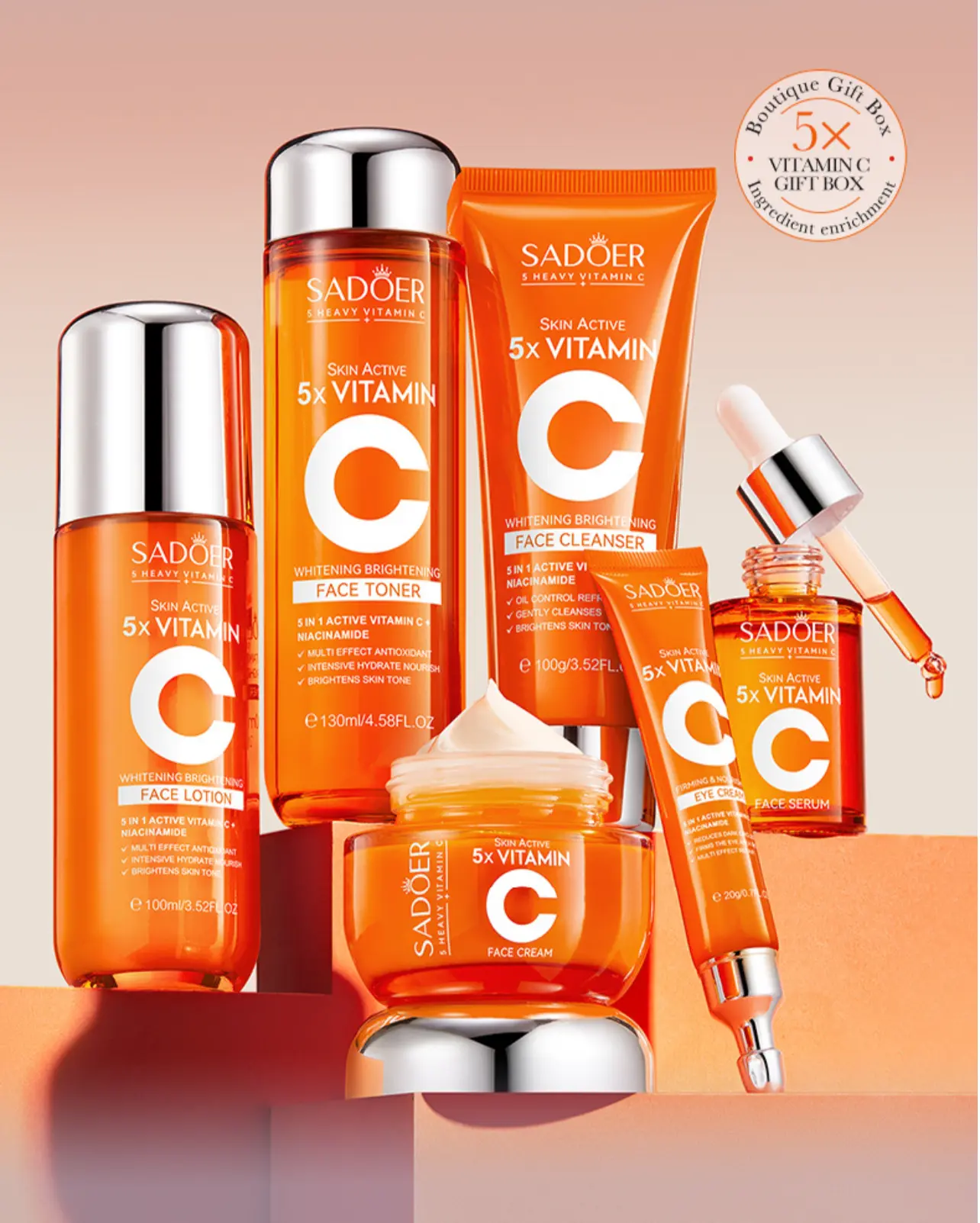 SADOER 5x ビタミンC スキンケア ギフトボックス6点セット YGwithLOVE beautyShop SADOER 5x Vitamin C Pemutih Cerah Wajah