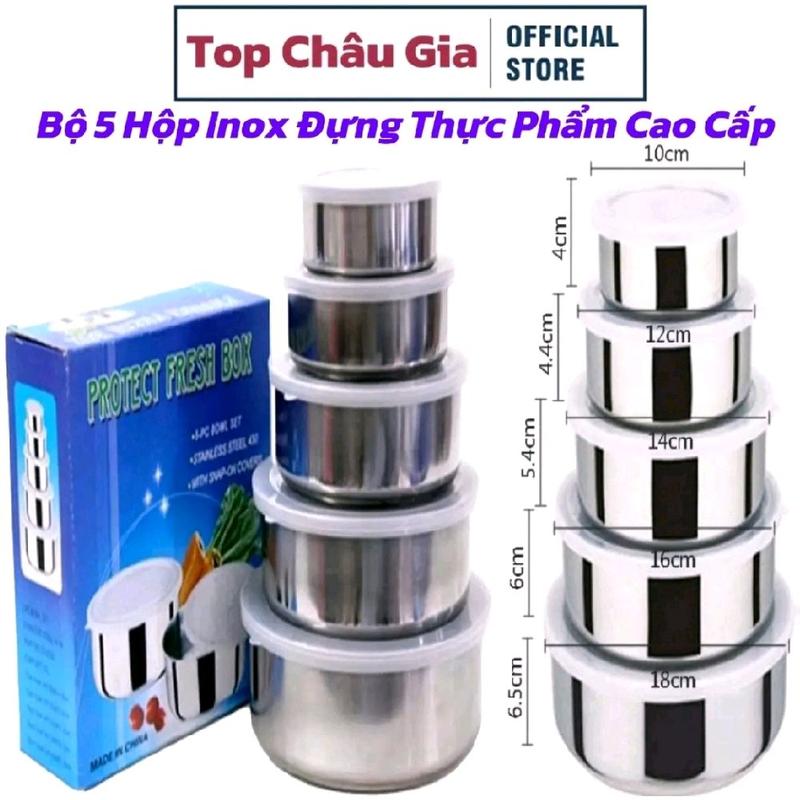 Bộ 5 Thố Inox Có Tặng Nắp- 5 bát inox đựng thực phẩm thau nhôm đựng cơm thức ăn có Tặng nắp đậy hộp đựng bảo quản bọc thực phẩm chống bụi