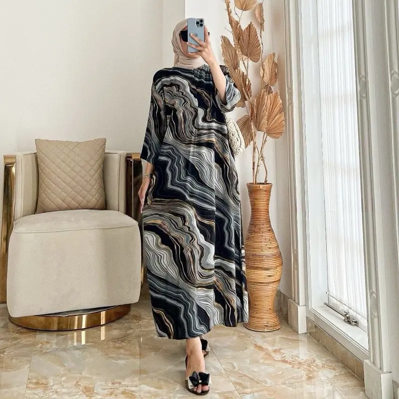 HOMEDRESS FABELLA LONGDRESS SAKU RAYON VISCOS BUSUI LD 120 JUMBO Lebaran Muslim 2