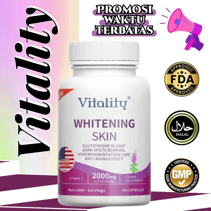 GLUTATHIONE, 2000 Mg, 60 Kapsul Gel Lunak Vegetarian Memutihkan Mencerahkan