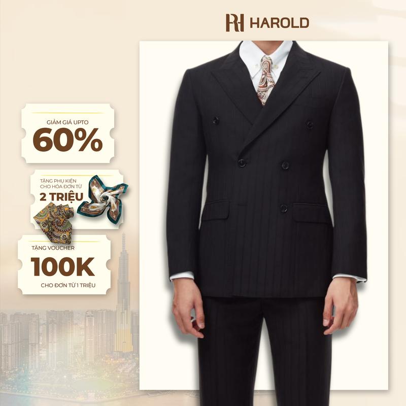 Bộ Suit Birmingham Đen Sọc Ẩn Cao Cấp Công Sở Sang Trọng, Độ Bền Cao (Jacket + Quần)