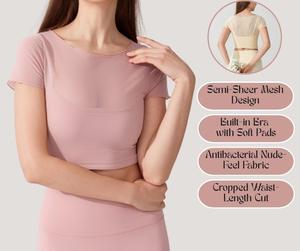 Women’s Fake Two-Piece Yoga Top – Short Sleeve Sports Bra Tee for Fitness & Pilates[YA92]