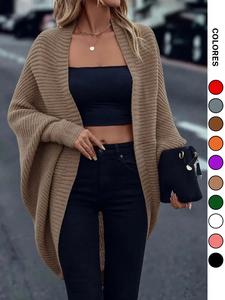 Cárdigan de Color Sólido con Manga Murciélago y Frente Abierto, Prendas de Punto de Manga Larga Casual para Uso Diario, Ropa de Dama para Otoño e Invierno, Blusas