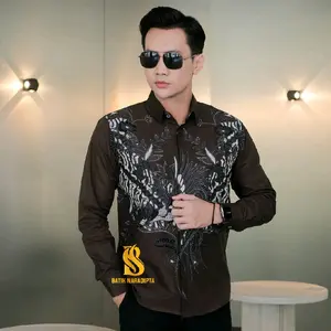 LAKESWARA Coklat Mahogany BATIK NARADIPTA Slimfit Baju kemeja Kantor Dewasa lengan panjang Pendek Motif full furing katun prima premium Hem casual Formal Cowok