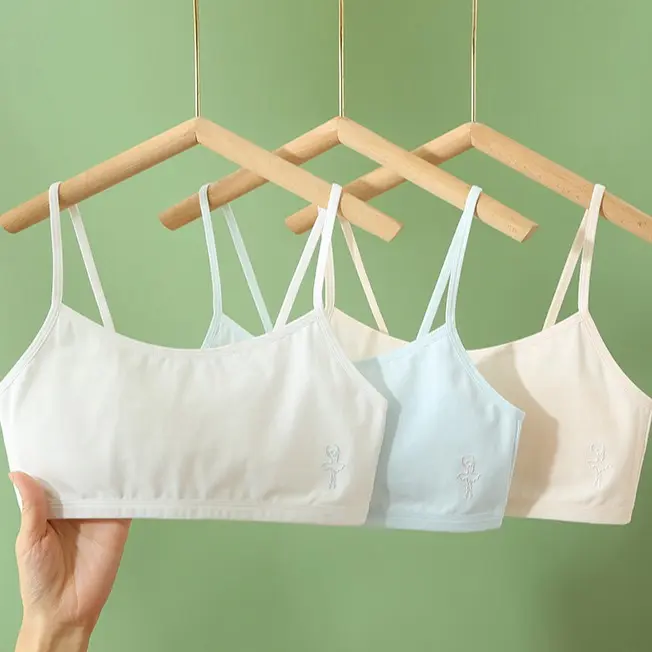 Pure Cotton soft Girl Lingerie Developmental 10 11 years vest cotton kids Children underwear Growth Thin stage 1 Bra Fixed pads Breathable students bra teenage singlet
