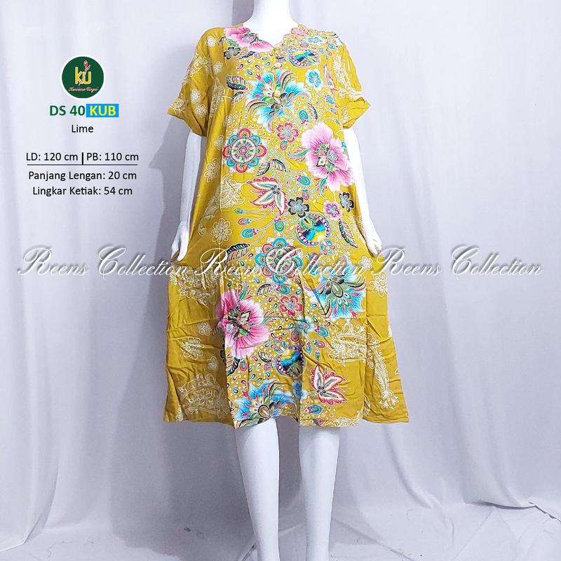 Kencana Ungu Daster 40 KUB Label Biru | Daster Tangan Pendek Di Bawah Lutut Leher Bergelombang 3 Kancing Depan Batik Busui 5