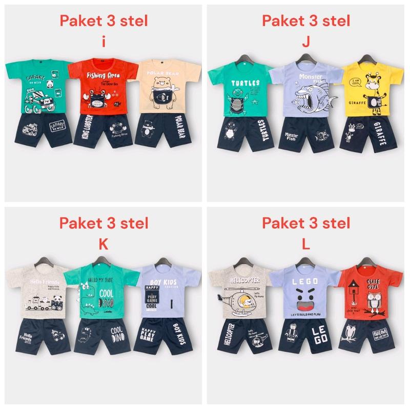 PAKET HEMAT 3 STEL / setelan anak cowok 1-4 tahun / setelan baju anak laki laki / kaos baju anak laki 6