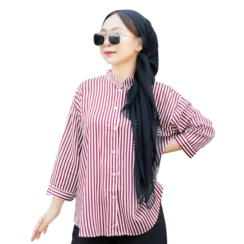 HESTY Kemeja Daily Top Salur Rayon Viscose Premium Wanita Atasan Baju Casual Oversize 1