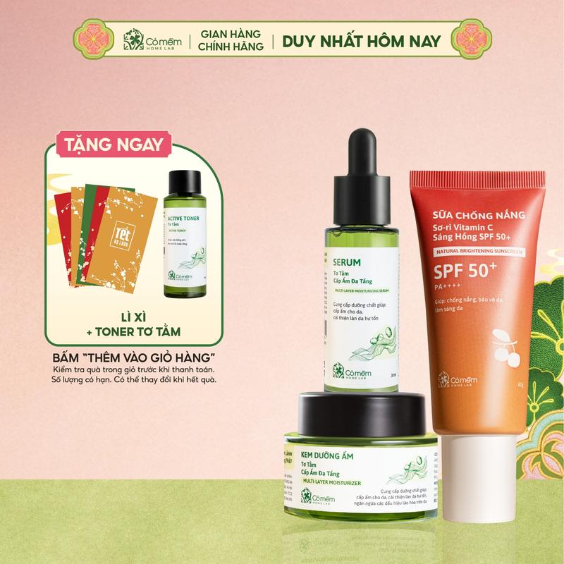  Bộ Chăm Sóc Da 3 Bước Sữa Chống Nắng Sơ-ri Vitamin C Serum Kem Dưỡng Cấp Ẩm Đa Tầng Tơ Tằm Cỏ Mềm 