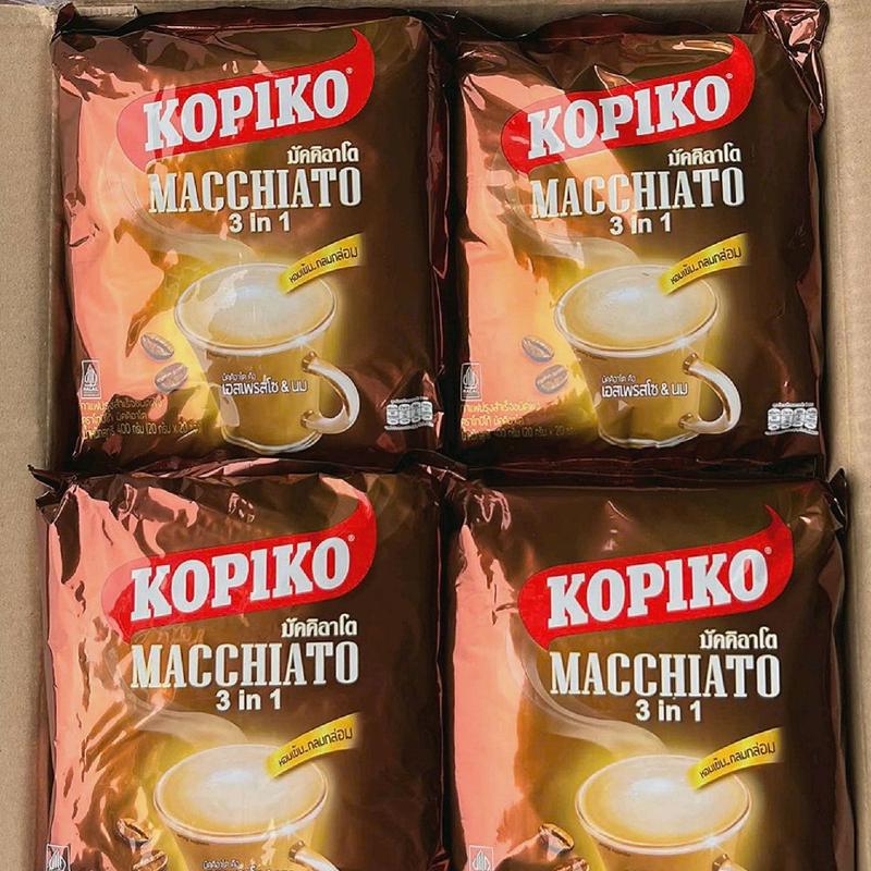 MẪU MỚI 400G X 20 GÓI COMBO 4 Bịch Cafe Kopiko Macchiato 3in1 Thái Lan Cà Phê Sữa Hoà Tan Thơm Ngon Đậm Vị