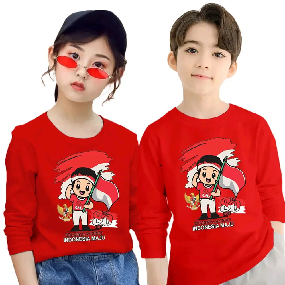 Kaos Lengan Panjang Anak Unisex Motif 17 Agustus HUT-80 Tahun Fashion