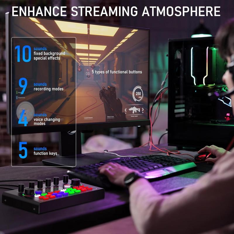 Professional Podcast Equipment Kit, Sound Card Kit, Microphone Kit, Live Broadcast Equipment for Music, Singing, Games, Live Broadcasting, Audio Interface 7