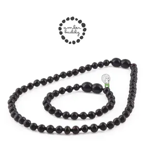 Amber Buddy | XB54B Kalung & Gelang amber bayi Black Glossy - 32cm & 14cm