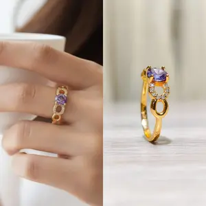 Cincin wanita motif rantai samping permata satu CC-RTUP2