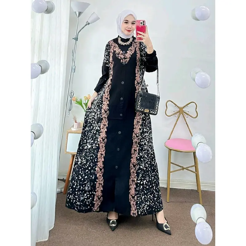 gamis cap rayon bahan adem dan lembut,pas dicuaca yang sangat panas saat ini,cuss dico bunddd hihi Kancing Muslim Panjang Nyaman Samping 6
