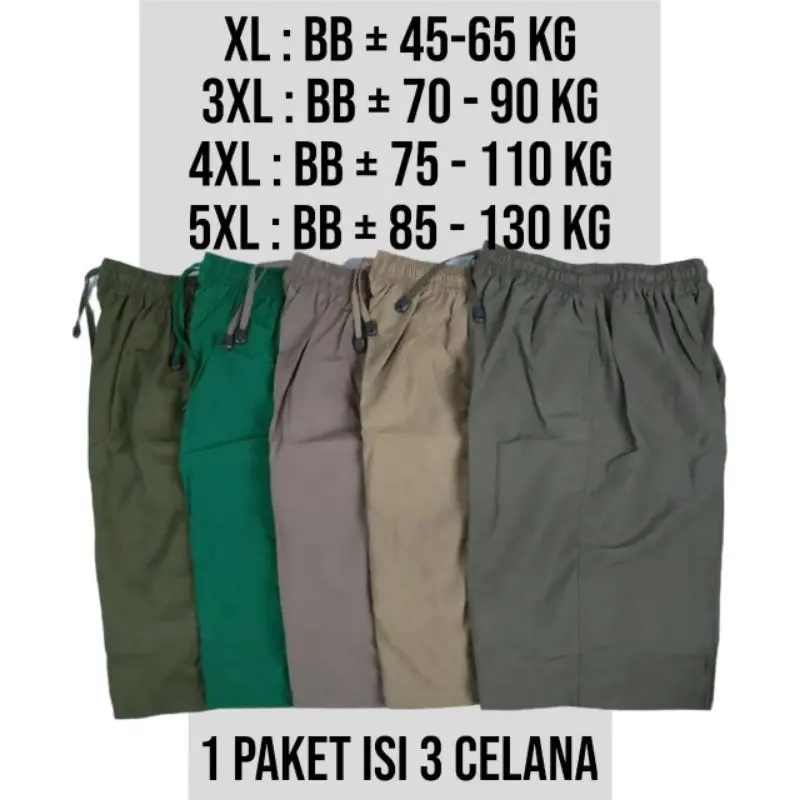 Paket 3 Celana kolor Jumbo Pria Ukuran XL 3XL 4XL 5XL Bahan Parasut 0