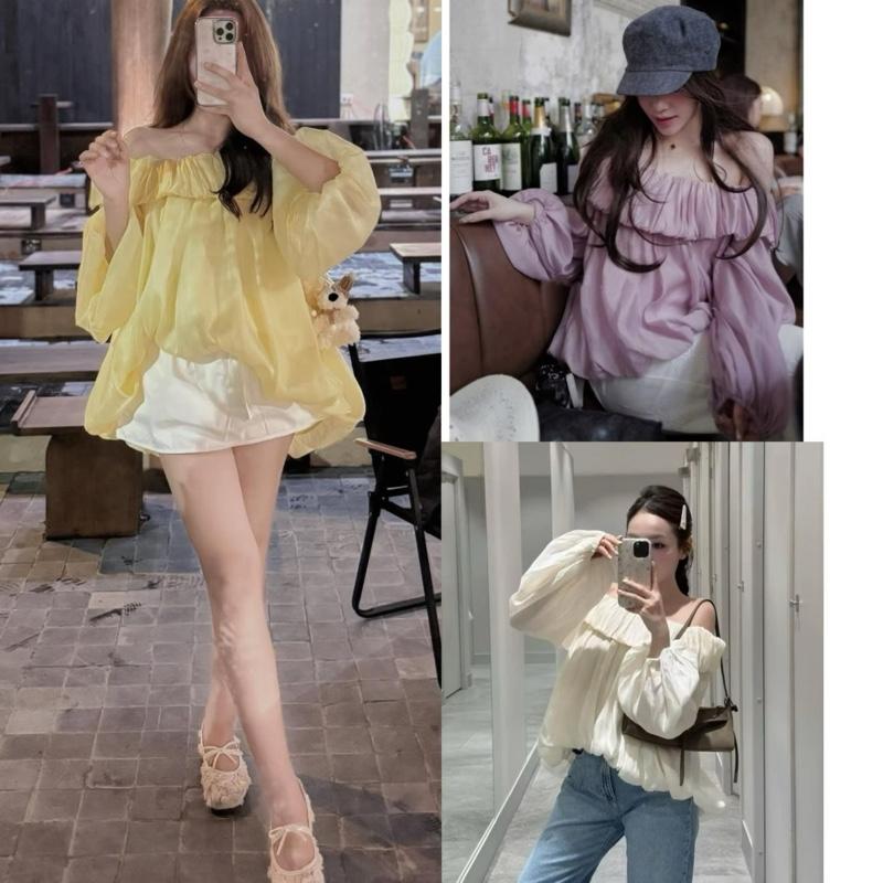 SẮN KEM ĐEN HỒNG ÁO TRỄ VAI DÀI TAY BOM PHỒNG SIÊU XINH TIỂU THƯ VOAN TƠ MỀM - DÀNH CHO NỮ